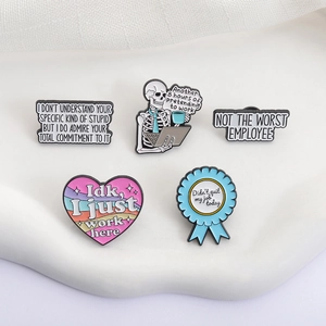 5-piece set of cartoon enamel brooches with office humor designs on white wave board
