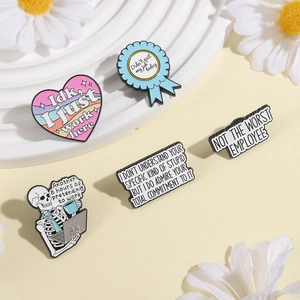 Funny enamel pin set featuring skeleton and humor quotes for office workers decoration