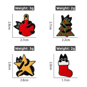 Detaillierte Größen- und Gewichtstabelle für das vierteilige Weihnachtskatzen-Pin-Set