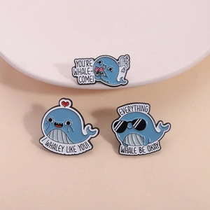 Cartoon Blue Whale Enamel Pin Cute Animal Puns Brooch Badge For Backpack Clothing Accessory Zinc Alloy Painted Jewelry Gift