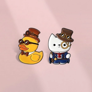 Steampunk Enamel Pin Retro Gentleman Animal Brooch Yellow Duck White Cat Goggles Top Hat Zinc Alloy Badge Jewelry Gift