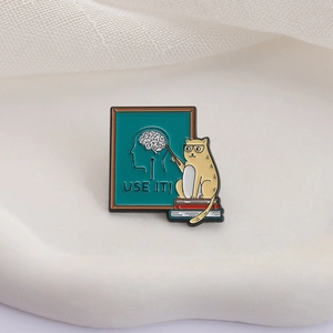 Süße Katzen-Lehrer Emaille-Anstecknadel mit Gehirn-Diagramm und USE IT Slogan