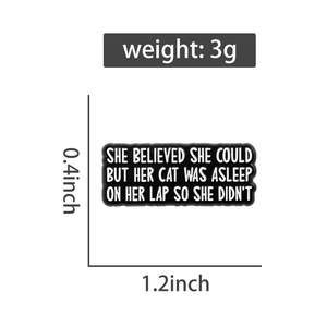 Detail view of rectangular enamel pin showing dimensions 1.2 x 0.4 inches and 3g weight