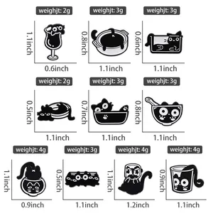 Tableau des tailles avec poids et dimensions pour 10 épingles chat en émail
