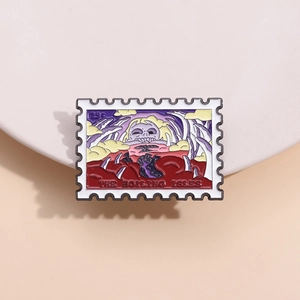 Cartoon stamp enamel pin featuring a fantasy landscape from The Boiling Isles scenery