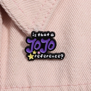 Is that a JOJO reference enamel pin with colorful stars on pink denim jacket