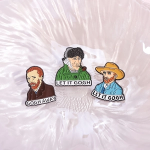 Lot de trois broches en émail Van Gogh avec des slogans amusants Let It Gogh