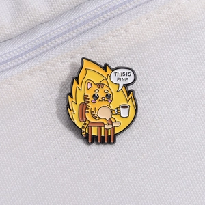 Cute orange cat this is fine meme enamel pin on canvas bag with coffee cup design