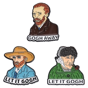 Lot de 3 épingles en émail Van Gogh avec jeux de mots Gogh Away et Let It Gogh sur blanc