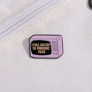 Retro TV enamel pin with Forensic Files text for clothing and backpack decoration