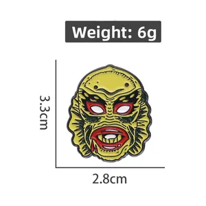 Classic monster enamel pin badge for Halloween gifts, 3.3x2.8cm yellow horror movie brooch