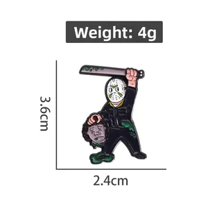 Pin esmaltado Jason Voorhees Viernes 13 con machete, tamaño 3,6cm por 2,4cm