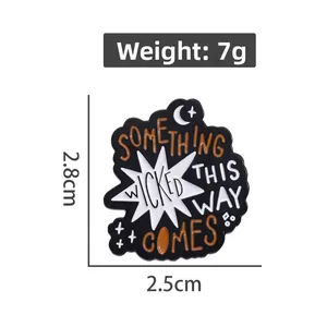 Halloween enamel pin badge with Something Wicked text featuring crescent moon and stars