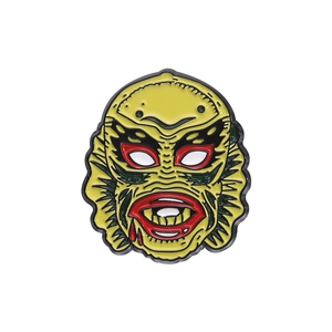 Classic yellow monster enamel pin with red lips and dark eyes for Halloween accessories