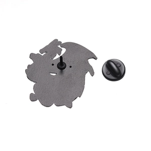 Detailed back view of the metal dragon badge featuring a secure rubber pin clutch