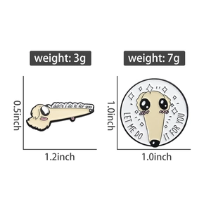 Detailed view of Borzoi dog enamel pins showing dimensions and lightweight zinc alloy build