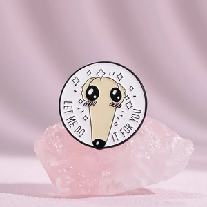 Cute Borzoi dog enamel pin with Let Me Do It For You text on pink stone background