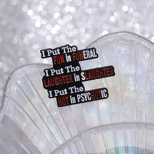 Creative enamel pin with inspirational quote on iridescent shell decorative background