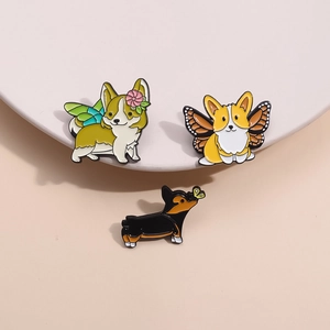 Dessin Animé Chien Corgi Émail Broche Épingle Mignon Animal Papillon Ailes Alliage De Zinc Revers Épingle Pour Sac À Dos Vêtements Décor Unisex Cadeau
