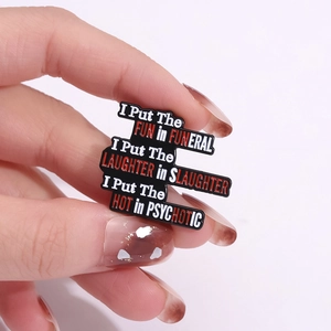 Black enamel rectangle pin featuring funny quote text on a high-quality alloy base