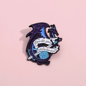Fantasy Dragon D20 Dice Enamel Pin Brooch With Sword Quote How Do You Wanna Do This Zinc Alloy Lapel Pin For Gamer Fans Jewelry