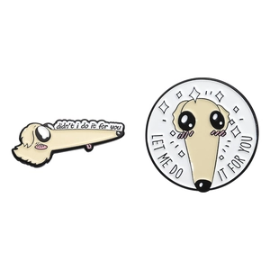 Funny Borzoi long nose dog enamel pins with Let Me Do It For You meme text for backpacks