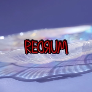 Gothic style REDRUM enamel brooch pin with red blood fluid font and black metal border