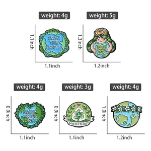 Detailed size and weight specifications for five green eco-friendly enamel earth brooches