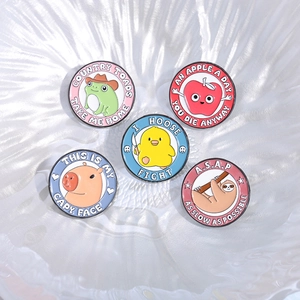 Set of 5 funny enamel pins featuring cartoon animals and humorous English captions