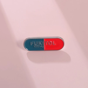 FUKITOL enamel capsule pin in red and blue, minimalist novelty brooch for clothing decor