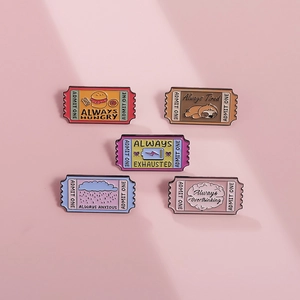 Creative Movie Ticket Enamel Pins Funny Mental State Slogan Alloy Lapel Pins For Backpacks Jackets Clothes Unisex Jewelry Gift