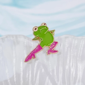 Funny dancing green frog enamel pin wearing glittery pink high heel boots for accessories