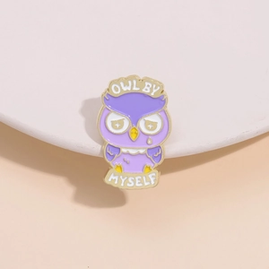 Crying Owl Enamel Pin Purple Bird Animal Brooch With Owl By Myself Text Cartoon Fashion Zinc Alloy Brooch Gift For Women Men