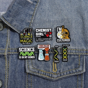 Creative Science Chemistry Enamel Pin Humorous DNA RNA Microscope Beaker Badge Brooch For Student Backpack Denim Jacket