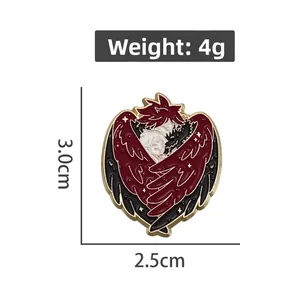Anime enamel pin with red and black wings, size 3.0cm x 2.5cm, weight 4g metal brooch
