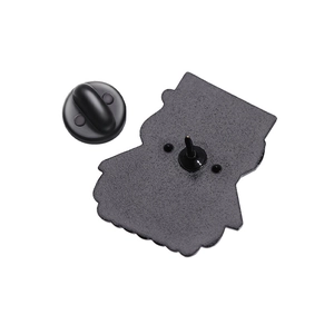 Detailed back view of the black enamel pin featuring a secure rubber clutch and metal texture