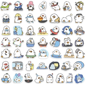 100 pack cute white duck waterproof doodle stickers for luggage and laptop decoration