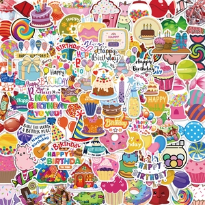 Autocollants d'Anniversaire Gâteau Bonbons pour Bagage Ordinateur DIY Imperméable PVC Décalcomanies Décoratives pour Fête Enfant