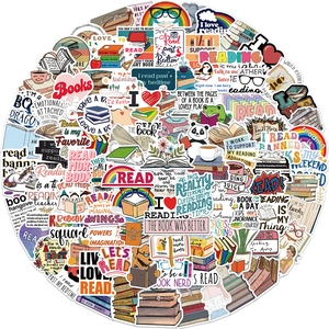 100pcs waterproof reading-themed stickers featuring books and pandas for DIY luggage decor