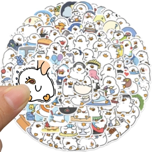 Close-up of waterproof cartoon duck stickers for scrapbooking and laptops decoration