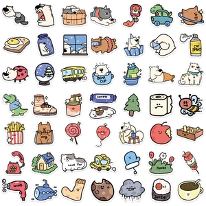 Set of 49 cute animal stickers featuring polar bears and cats for laptop decoration