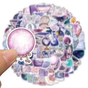 Dreamy purple witch potion stickers with crystal balls and magic bottles for decoration
