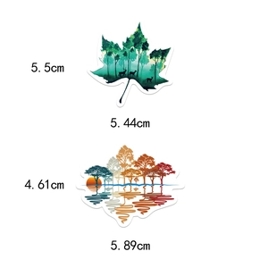 Detail of waterproof green forest and deer stickers with 5.5cm size dimensions