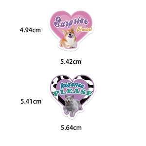Detailed view of waterproof heart-shaped cat and dog stickers for DIY decoration