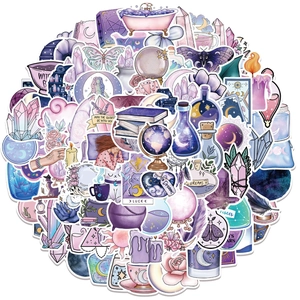 100pcs Mystical Purple Witchy Stickers with crystals and moon phases for DIY decoration