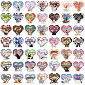 49 pieces set of retro heart-shaped cat and dog graffiti stickers for guitar and luggage decor