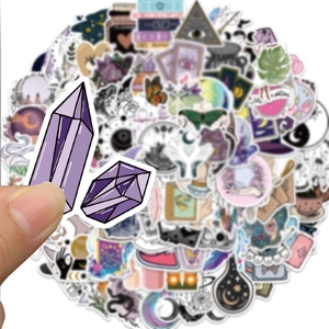 Bohemian witch style waterproof stickers featuring crystal and moon motifs for suitcases