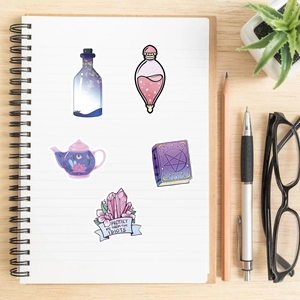 Waterproof witch potion bottle magic stickers on notebook with office accessories