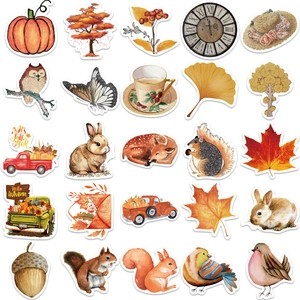 50 pegatinas de bosque otoñal con calabazas y hojas de arce para decoración de bricolaje
