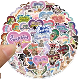 Vintage heart-shaped cat and dog graffiti stickers for guitar and luggage decoration